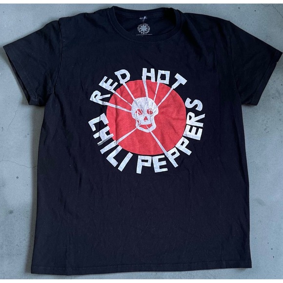 Red Hot Chili Peppers Other - Red Hot Chili Peppers Skull Sun Logo Graphic T-Shirt Black Large Rock Off UK